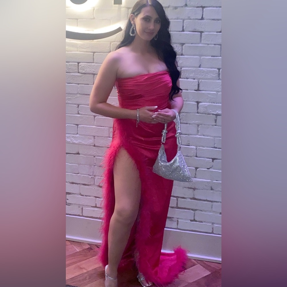 Miss Circle New York pink slit feather dress